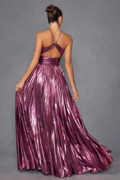 Juliet JT2503A Long Halter A-Line Pleated Metallic Gown(Juliet Jt2503a Long Halter A Line Pleated Metallic Gown) -Dress Promotion Store 2503ABERRY 5