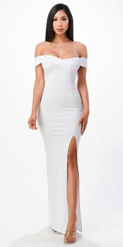La Scala 25078 Off-the-Shoulder Long Fitted Dress With Slit(La Scala 25078 Off The Shoulder Long Formal Dress With Slit) -Dress Promotion Store 25078 la scala white