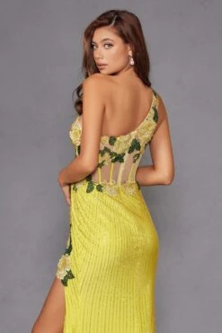 Juliet JT2514R One Shoulder Fitted Floral Applique Evening Gown(Juliet Jt2514r One Shoulder Fitted Floral Applique Evening Gown) -Dress Promotion Store 2514RYELLOW 6
