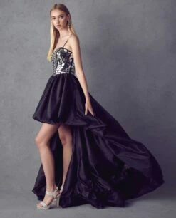 Juliet 252 Glass Beaded High-Low Formal Prom Dress(Juliet 252 Glass Beaded High Low Formal Prom Dress) -Dress Promotion Store 252 BlackSilver Side
