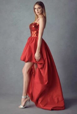 Juliet 252 Glass Beaded High-Low Formal Prom Dress(Juliet 252 Glass Beaded High Low Formal Prom Dress) -Dress Promotion Store 252 Red Side