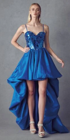 Juliet 252 Glass Beaded High-Low Formal Prom Dress(Juliet 252 Glass Beaded High Low Formal Prom Dress) -Dress Promotion Store 252 RoaylBlue Front