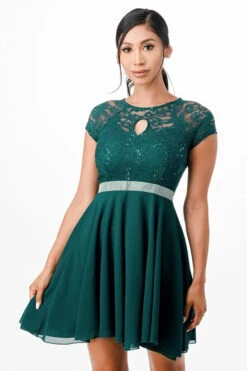 La Scala 25390 Embellished Waist Short A-Line Cocktail Dress(Embellished Waist Short Cocktail Dress Black) -Dress Promotion Store 25390 hunter green
