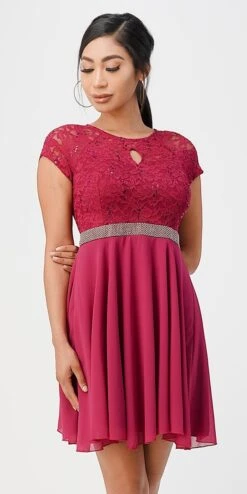 La Scala 25390 Embellished Waist Short A-Line Cocktail Dress(Embellished Waist Short Cocktail Dress Black) -Dress Promotion Store 25390 la scala fuchsia min