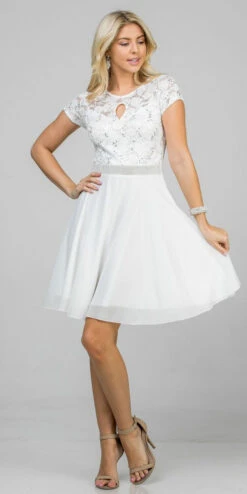 La Scala 25390 Embellished Waist Short A-Line Cocktail Dress(Embellished Waist Short Cocktail Dress Black) -Dress Promotion Store 25390 off white