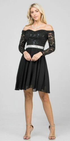 La Scala 25406 Off-Shoulder Long Sleeved Short Cocktail Dress(La Scala 25406 Off Shoulder Long Sleeved Short Cocktail Dress)