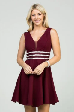 La Scala 25408 Sleeveless Embellished Waist Short Cocktail Dress(Sleeveless Embellished Waist Short Cocktail Dress Blush) -Dress Promotion Store 25408 la scala burgundy