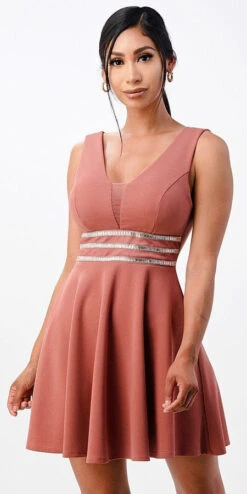 La Scala 25408 Sleeveless Embellished Waist Short Cocktail Dress(Sleeveless Embellished Waist Short Cocktail Dress Blush) -Dress Promotion Store 25408 la scala dark mauve