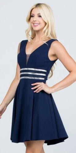 La Scala 25408 Sleeveless Embellished Waist Short Cocktail Dress(Sleeveless Embellished Waist Short Cocktail Dress Blush) -Dress Promotion Store 25408 la scala navy blue side