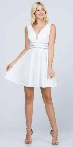 La Scala 25408 Sleeveless Embellished Waist Short Cocktail Dress(Sleeveless Embellished Waist Short Cocktail Dress Blush) -Dress Promotion Store 25408 la scala off white