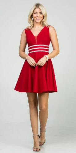 La Scala 25408 Sleeveless Embellished Waist Short Cocktail Dress(Sleeveless Embellished Waist Short Cocktail Dress Blush) -Dress Promotion Store 25408 la scala red