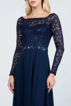La Scala 25418 Long Sleeved Lace Bodice A-Line Long Dress(Long Sleeved Lace Bodice A Line Long Formal Dress Black) -Dress Promotion Store 25418 la scala navy blue zoom