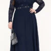 La Scala 25418 Plus Size Long Sleeved Lace Bodice A-Line Long Dress(La Scala 25418 Plus Size Long Sleeved Lace Bodice A Line Long Formal Dress) 1 La Scala 25418 Plus Size Long Sleeved Lace Bodice A-Line Long Dress(La Scala 25418 Plus Size Long Sleeved Lace Bodice A Line Long Formal Dress) -Dress Promotion Store 25418 plus la scala navy blue