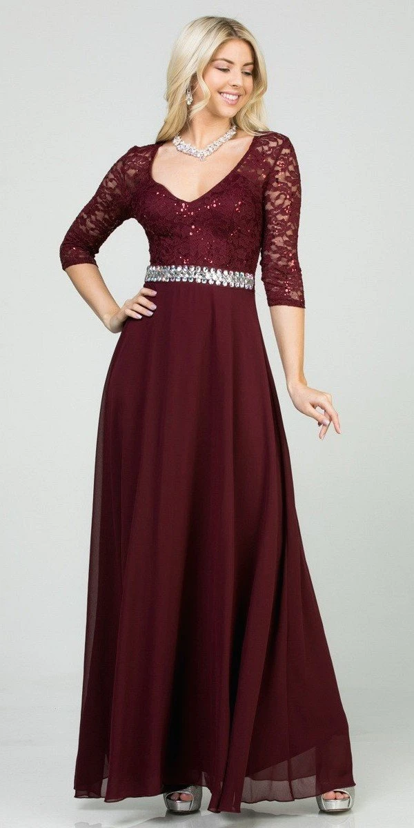 La Scala 25434 Long Chiffon Dress Lace Mid-Length Sleeve(La Scala 25434 Long Evening Dark Mauve Chiffon Dress Lace Mid Length Sleeve) 5 La Scala 25434 Long Chiffon Dress Lace Mid-Length Sleeve(La Scala 25434 Long Evening Dark Mauve Chiffon Dress Lace Mid Length Sleeve) - Image 3