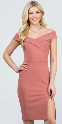La Scala 25451 Knee Length Off-Shoulder Short Cocktail Dress With Slit(La Scala 25451 Off Shoulder Short Cocktail Dress With Slit) -Dress Promotion Store 25451 la scala dark mauve 8e5ce704 66e0 4044 aba2 3a2180594ed4