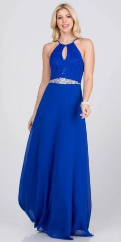 La Scala 25485 Halter Long A-Line Dress Keyhole Neckline(La Scala 25485 Halter Long A Line Formal Dress With Keyhole Neckline) -Dress Promotion Store 25485