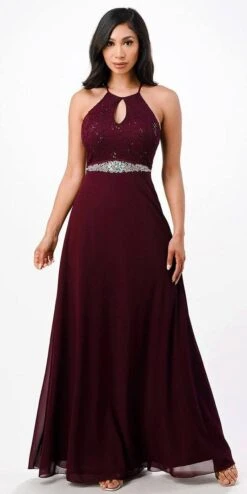 La Scala 25485 Halter Long A-Line Dress Keyhole Neckline(La Scala 25485 Halter Long A Line Formal Dress With Keyhole Neckline) -Dress Promotion Store 25485 la scala burgundy d47fac4e 8264 4819 b19e 08c749cd1828