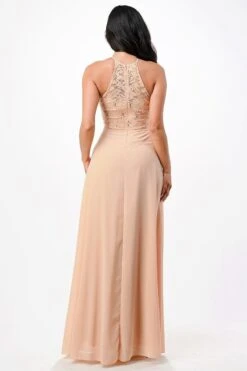 La Scala 25485 Halter Long A-Line Dress Keyhole Neckline(La Scala 25485 Halter Long A Line Formal Dress With Keyhole Neckline) -Dress Promotion Store 25485 la scala gold back