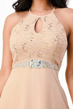 La Scala 25485 Halter Long A-Line Dress Keyhole Neckline(La Scala 25485 Halter Long A Line Formal Dress With Keyhole Neckline) -Dress Promotion Store 25485 la scala gold zoom