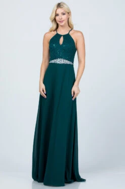 La Scala 25485 Halter Long A-Line Dress Keyhole Neckline(La Scala 25485 Halter Long A Line Formal Dress With Keyhole Neckline) -Dress Promotion Store 25485 la scala hunter green