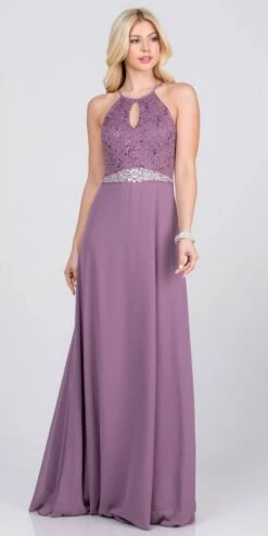 La Scala 25485 Halter Long A-Line Dress Keyhole Neckline(La Scala 25485 Halter Long A Line Formal Dress With Keyhole Neckline) -Dress Promotion Store 25485 la scala lavender