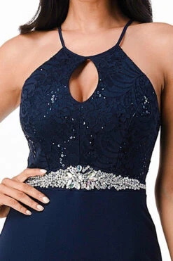 La Scala 25485 Halter Long A-Line Dress Keyhole Neckline(La Scala 25485 Halter Long A Line Formal Dress With Keyhole Neckline) -Dress Promotion Store 25485 la scala navy blue zoom