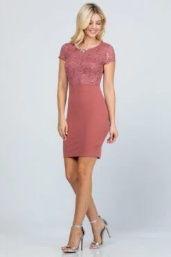 La Scala 25488 Short Pencil Dress Short Sleeve Lace Top Form Fit(Short Pencil Dress Black Short Sleeve Lace Top Form Fit) -Dress Promotion Store 25488 la scala dark mauve side f550640e e44b 4f63 844a 862d05488ade