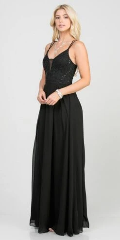 La Scala 25547 Long A-Line Chiffon Lace Dress Spaghetti Straps(La Scala 25547 Long Formal Dress With Double Spaghetti Straps) -Dress Promotion Store 25547 la scala black side