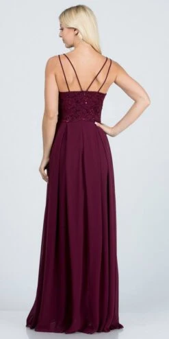 La Scala 25547 Long A-Line Chiffon Lace Dress Spaghetti Straps(La Scala 25547 Long Formal Dress With Double Spaghetti Straps) -Dress Promotion Store 25547 la scala dark burgundy back