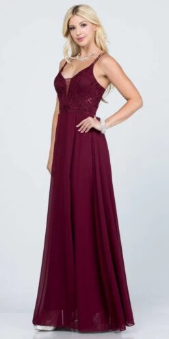 La Scala 25547 Long A-Line Chiffon Lace Dress Spaghetti Straps(La Scala 25547 Long Formal Dress With Double Spaghetti Straps) -Dress Promotion Store 25547 la scala dark burgundy side