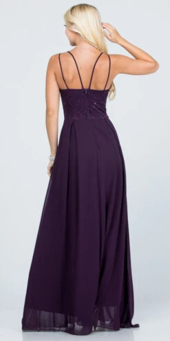 La Scala 25547 Long A-Line Chiffon Lace Dress Spaghetti Straps(La Scala 25547 Long Formal Dress With Double Spaghetti Straps) -Dress Promotion Store 25547 la scala eggplant back