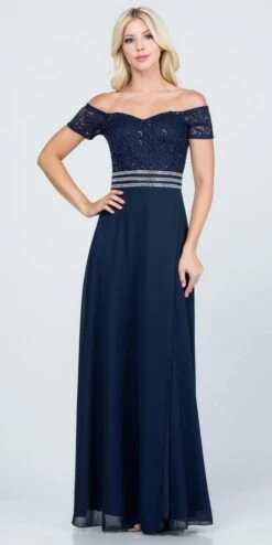 La Scala 25555 Off-Shoulder Long A-Line Dress With Slit(La Scala 25555 Off Shoulder Long Formal Dress With Slit)