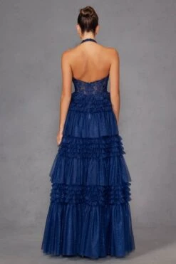 Juliet JT2556S Halter V-Neckline Layered Tulle Slit A-Line Gown(Juliet Jt2556s Halter V Neckline Layered Tulle Slit A Line Gown) -Dress Promotion Store 2556SNAVYBLUE 8