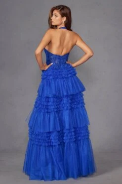 Juliet JT2556S Halter V-Neckline Layered Tulle Slit A-Line Gown(Juliet Jt2556s Halter V Neckline Layered Tulle Slit A Line Gown) -Dress Promotion Store 2556SROYALBLUE 6