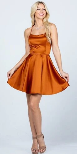 CLEARANCE - La Scala 25713 Short Fit And Flare Dress Spaghetti Straps (Size M)(Clearance La Scala 25713 Short Fit And Flare Dress Spaghetti Straps Criss Cross Back) -Dress Promotion Store 25713 la scala cognac 9c773859 cc8f 4b32 bf24 582e00732f83