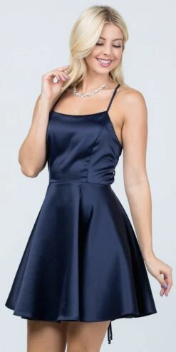 CLEARANCE - La Scala 25713 Short Fit And Flare Dress Spaghetti Straps (Size M)(Clearance La Scala 25713 Short Fit And Flare Dress Spaghetti Straps Criss Cross Back) -Dress Promotion Store 25713 la scala navy blue zoom fd2b1c19 54ab 48b0 a0f3 856efe81d755