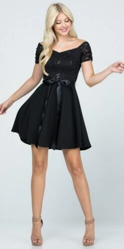 La Scala 25737 Off The Shoulder Ruched Sleeve Lace Fit And Flare Dress(La Scala 25737 Off The Shoulder Ruched Sleeve Lace Fit And Flare Dress Sash Satin Waist) -Dress Promotion Store 25737 la scala black fd0473cc 6d8f 4f7d 80eb a7728acdb48b