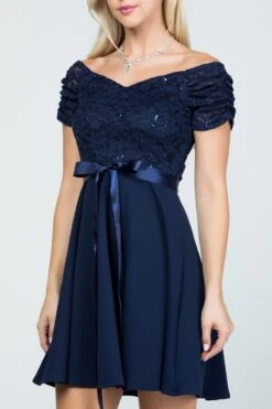 La Scala 25737 Off The Shoulder Ruched Sleeve Lace Fit And Flare Dress(La Scala 25737 Off The Shoulder Ruched Sleeve Lace Fit And Flare Dress Sash Satin Waist) -Dress Promotion Store 25737 la scala navy blue zoom cc3b27b2 ea19 46f3 86e3 454df16011bc