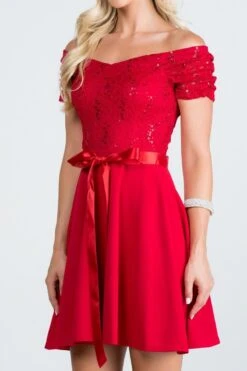La Scala 25737 Off The Shoulder Ruched Sleeve Lace Fit And Flare Dress(La Scala 25737 Off The Shoulder Ruched Sleeve Lace Fit And Flare Dress Sash Satin Waist) -Dress Promotion Store 25737 la scala red zoom 5594a03f 6b3b 4502 a2ce 16794a670ef1