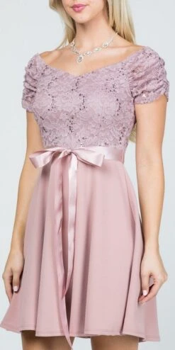 La Scala 25737 Off The Shoulder Ruched Sleeve Lace Fit And Flare Dress(La Scala 25737 Off The Shoulder Ruched Sleeve Lace Fit And Flare Dress Sash Satin Waist) -Dress Promotion Store 25737 la scala wood rose 831e5ec4 fdf9 47fb a11f d97eb54ea993