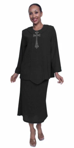 Hosanna 2577 Church Choir 4-Piece Dress Set Skirt Jacket Top(Plus Size Royal Blue Church Choir 4 Piece Dress Set Skirt Jacket Top) -Dress Promotion Store 2577 hosanna black