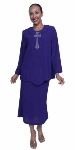 Hosanna 2577 Church Choir 4-Piece Dress Set Skirt Jacket Top(Plus Size Royal Blue Church Choir 4 Piece Dress Set Skirt Jacket Top) -Dress Promotion Store 2577 hosanna purple