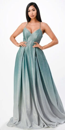 La Scala 25786 Long A-Line Glitter Ombre Formal Gown(La Scala 25786 Long A Line Glitter Ombre Formal Gown) -Dress Promotion Store 25786 la scala hunter green