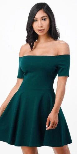 La Scala 25795 Off The Shoulder Short Sleeve Skater Dress(La Scala 25795 Off The Shoulder Short Sleeve Skater Dress Dark Mauve) -Dress Promotion Store 25795 la scala hunter green 1