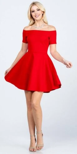 CLEARANCE - La Scala 25795 Off The Shoulder Short Sleeve Skater Dress (Size M)(Clearance La Scala 25795 Off The Shoulder Short Sleeve Skater Dress Size M) -Dress Promotion Store 25795 la scala red 179ae073 cf12 4344 a0d3 b5e8109caa7e