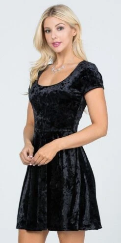 CLEARANCE - La Scala 25821 Crushed Velvet Short Sleeve Red Skater Dress (Size XL)(Crushed Velvet Short Sleeve Skater Dress Burgundy) -Dress Promotion Store 25821 la scala black