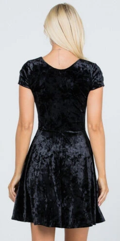 CLEARANCE - La Scala 25821 Crushed Velvet Short Sleeve Red Skater Dress (Size XL)(Crushed Velvet Short Sleeve Skater Dress Burgundy) -Dress Promotion Store 25821 la scala black back