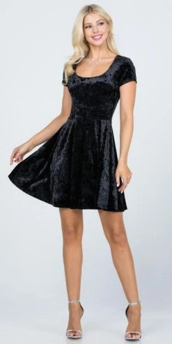 CLEARANCE - La Scala 25821 Crushed Velvet Short Sleeve Red Skater Dress (Size XL)(Crushed Velvet Short Sleeve Skater Dress Burgundy) -Dress Promotion Store 25821 la scala black full