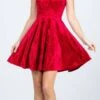 CLEARANCE - La Scala 25821 Crushed Velvet Short Sleeve Red Skater Dress (Size XL)(Crushed Velvet Short Sleeve Skater Dress Burgundy) -Dress Promotion Store 25821 la scala red