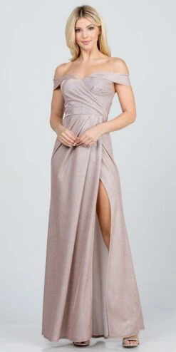 CLEARANCE - La Scala 25854 Off The Shoulder Glittery Jacquard Gathered Gown (Size L)(Clearance La Scala 25854 Off The Shoulder Glittery Jacquard Gathered Gown Size L) -Dress Promotion Store 25854 la scala blush 05739cfb faea 4acd 82ec aa047444dc40